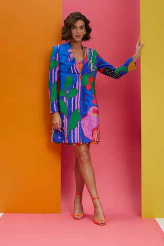 Multicolor slip dress with blazer