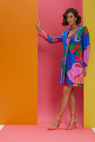 Multicolor slip dress with blazer