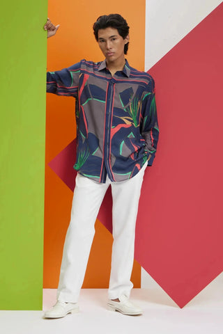 Multicolor large leaf printed shirt