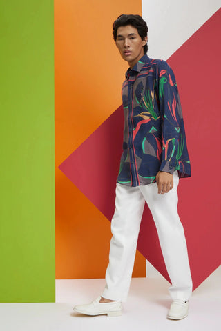 Multicolor large leaf printed shirt