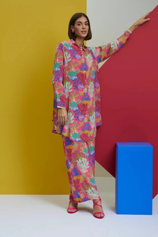 Multicolor over size long shirt with pants