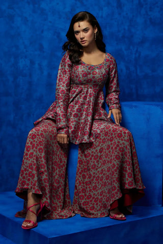 Printed peplum with sharara set