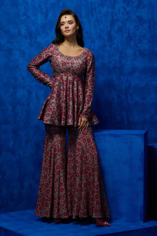 Printed peplum with sharara set