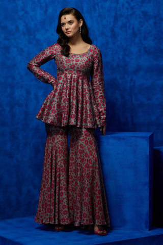 Printed peplum with sharara set