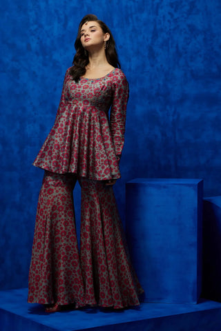 Printed peplum with sharara set