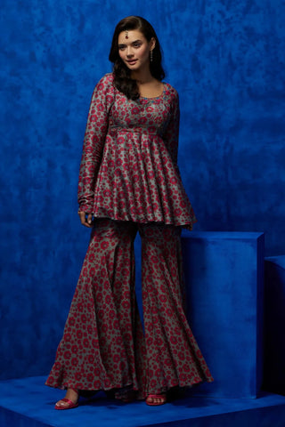 Printed peplum with sharara set