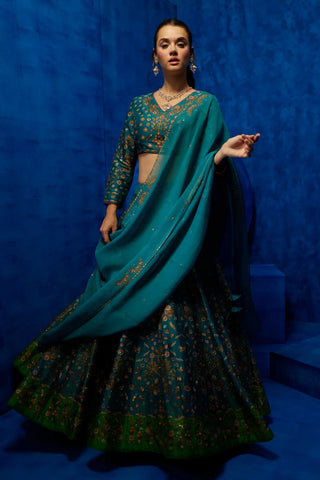 Teal printed lehenga set