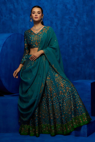 Teal printed lehenga set