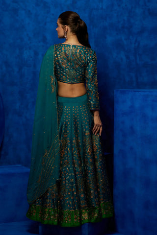 Teal printed lehenga set