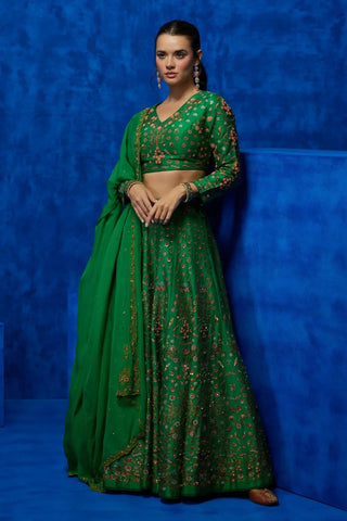 Emerald floral printed lehenga set