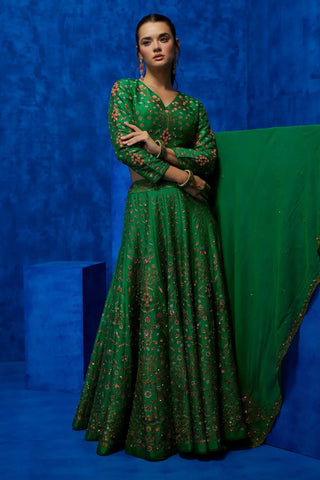 Emerald floral printed lehenga set