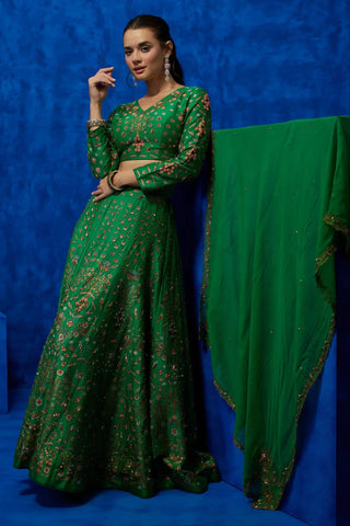 Emerald floral printed lehenga set