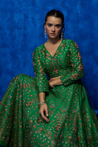 Emerald floral printed lehenga set