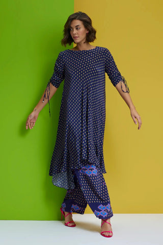 Blue sleeve assymetric tunic with pants