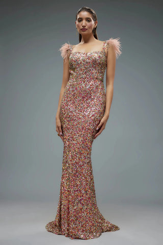 Multicolour net sequence gown