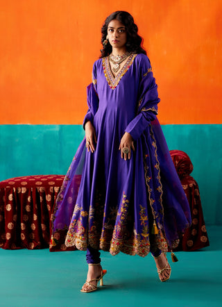 Indigo floral anarkali set