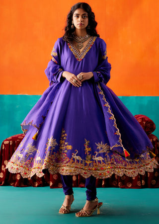 Indigo floral anarkali set