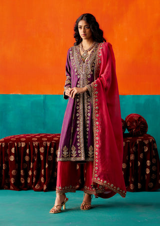 Strong purple embroidered kurta set