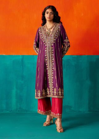 Strong purple embroidered kurta set