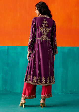 Strong purple embroidered kurta set