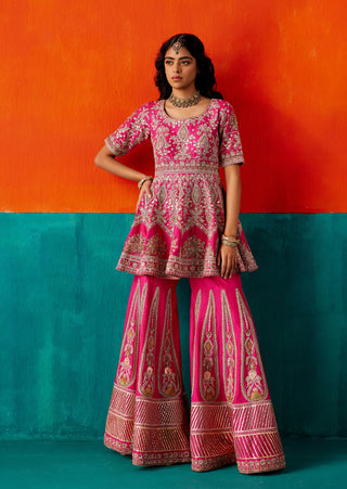 Bright pink kurta and sharara set