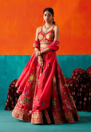 Red  floral embroidery lehenga set