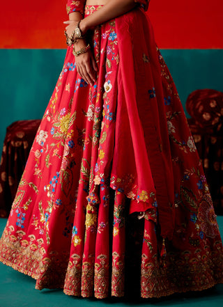 Red  floral embroidery lehenga set