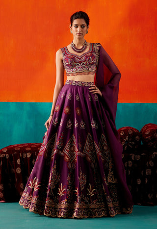 Dark purple floral embroidery lehenga set