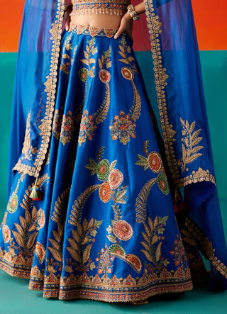 Electric blue floral embroidery lehenga set