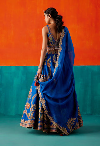 Electric blue floral embroidery lehenga set