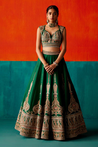 Dark green embroidery lehenga set