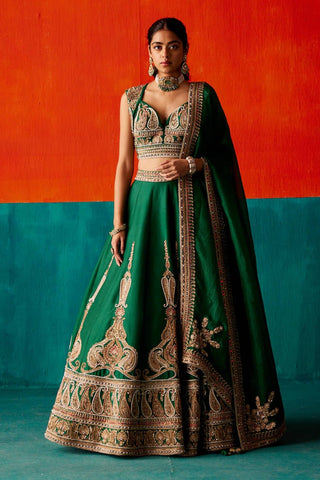 Dark green embroidery lehenga set