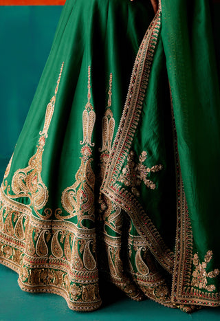 Dark green embroidery lehenga set