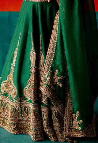 Dark green embroidery lehenga set