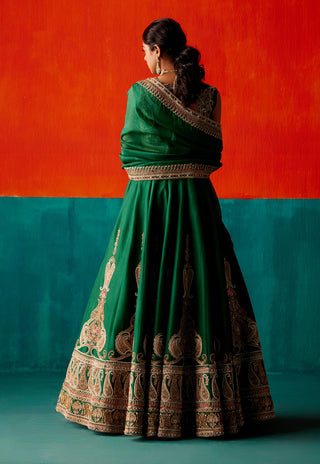 Dark green embroidery lehenga set