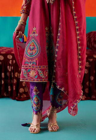 Maroon thread embroidery kurta set