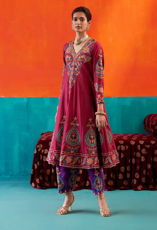 Maroon thread embroidery kurta set