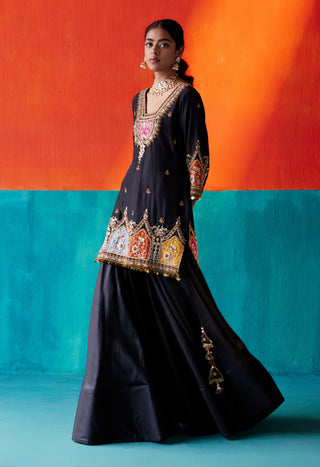 Black embroidery kurta and sharara set