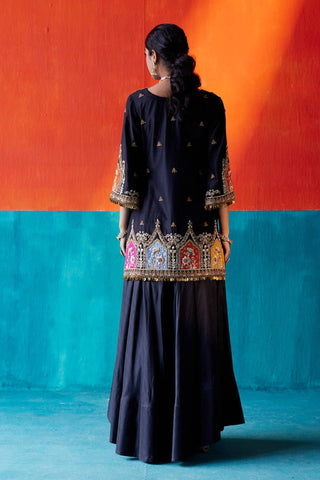 Black embroidery kurta and sharara set