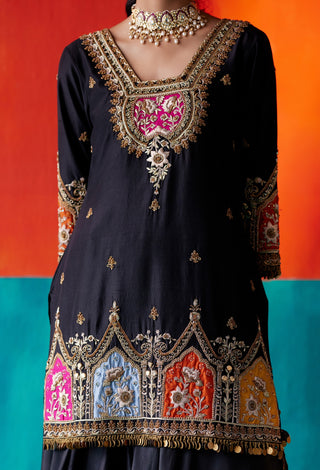 Black embroidery kurta and sharara set