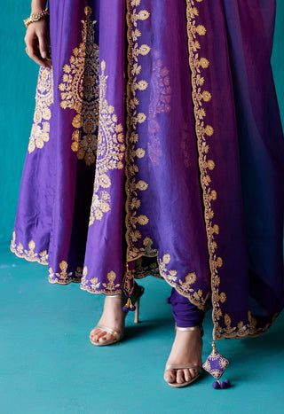 Indigo floral embroidery anarkali set