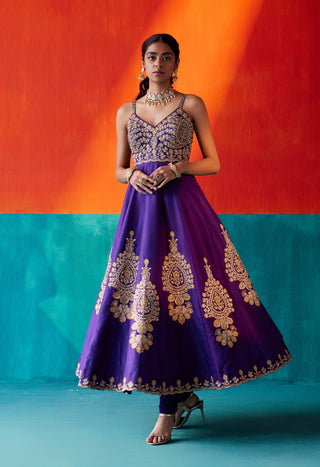 Indigo floral embroidery anarkali set