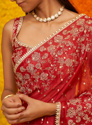 Jigar red organza sari and blouse piece