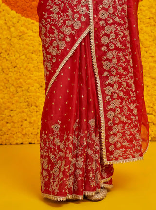 Jigar red organza sari and blouse piece