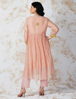 Pink baroque flower layered kurta set