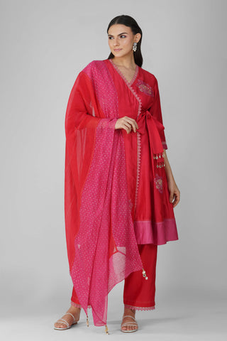 Red starry rose two-tone angrakha set