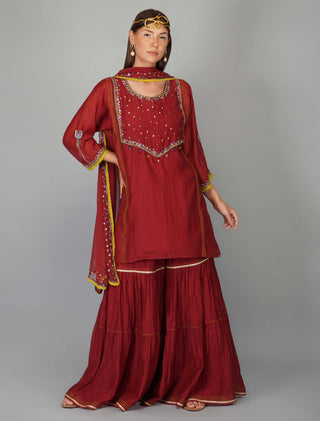 Garnet flower sequin garnet gharara set