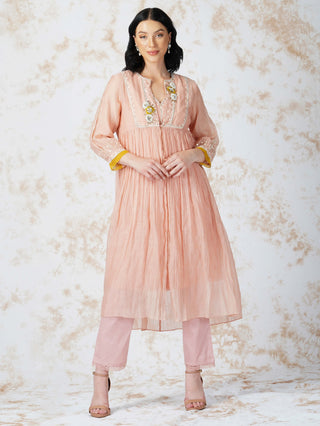 Pink baroque flower layered kurta set