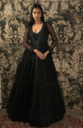 Black organza anarkali and cape