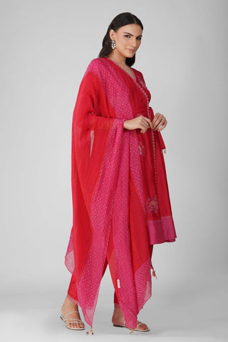 Red starry rose two-tone angrakha set